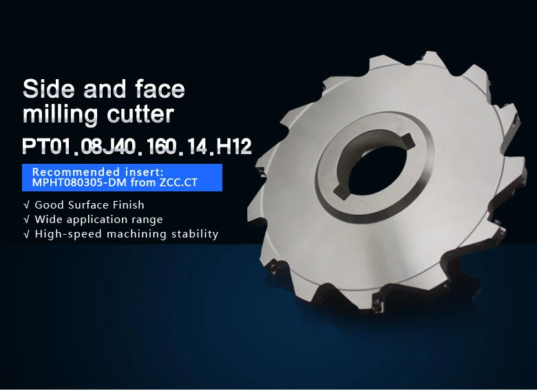 Indexable Side and Face Milling Cutter PT01.08j40.160.14. H12 with Mpht080305-Dm Insert